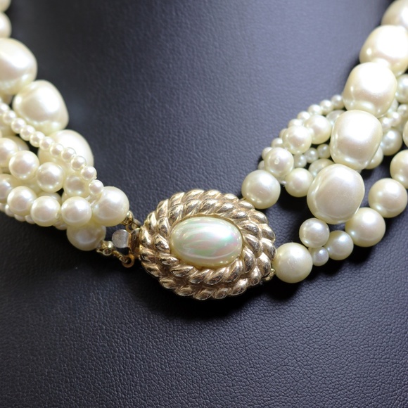Carolee Elegant Six Strand Simulated Pearl Necklace with Gorgeous Clasp - Picture 2 of 15